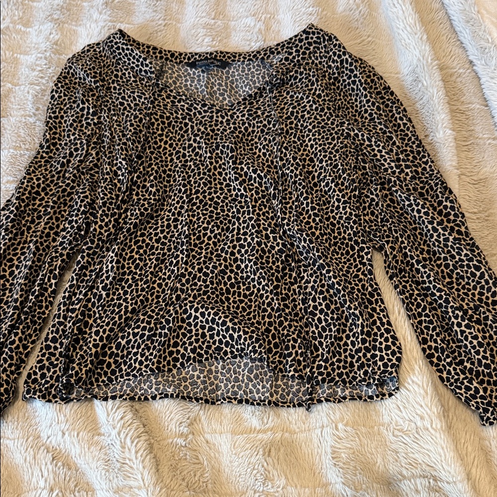 Banana Republic Petite Black and White Leopard Blouse